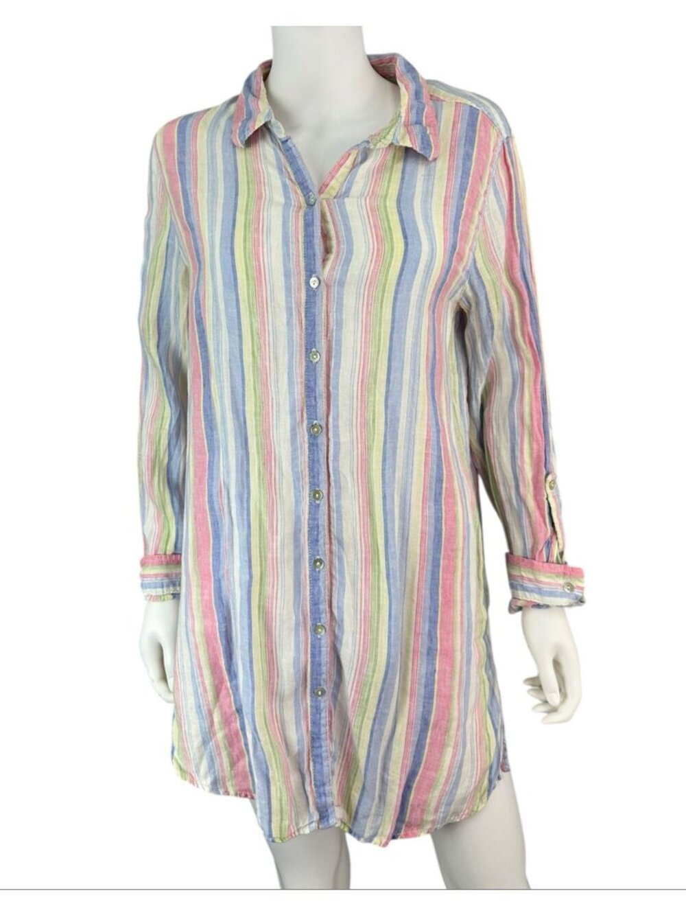 St. Tropez Striped 100% Linen Dress Size L